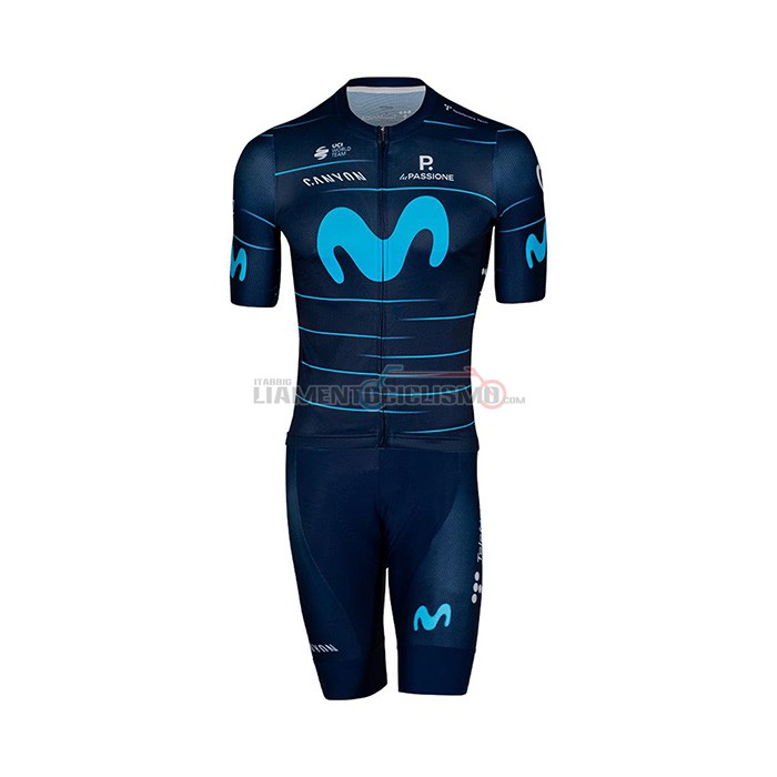 Abbigliamento Ciclismo Movistar Manica Corta 2022 Scuro Blu Celeste